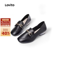 Lovito Preppy Boat Shoes Metal Buckle Loafers All Seasons White Boat Shoes for Women LFA85054 Lovito