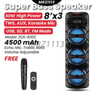 SING-E ZQS8302 Portable Tower 8 inch x3 Speaker System Outdoor Portable RGB Bluetooth Speaker with W