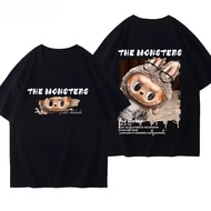 【Plus Size M-8XL】Men's T-shirt Fashion Trend Round Neck T-shirt Cartoon Labubu Retro Letters Print T