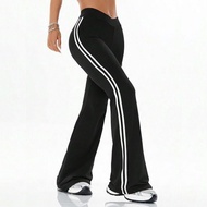 PTM - PREMIUM Highwaist Flare Pants Stripe 2 Stretch Jumbo Office Sports Gym Pilates Running Yoga 8A