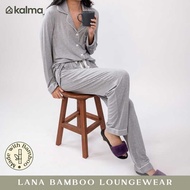 Kalma Bamboo Sleepwear Pajama Set for Women - Light Gray | Long Sleeve Button Up Shirt with Long