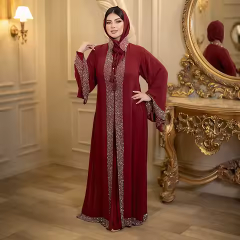 2025 Dubai Arabian Middle Eastern Gathering Muslim Costume Robe, Islamic Ladies' Stylish Hotfix Diam