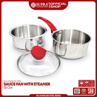 SUPRA Panci Stainless Sauce Pan dan Steamer 18 Cm - Red
