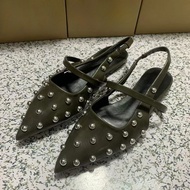 Designer Retro Rivet Ladies Flat Sandals Large Size Womens Pointed Toe Summer Ankle-Strap Comfort Sh