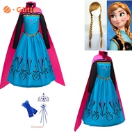 Frozen Anna Princess Dress for Kids Girl Cosplay Costume Kid Long Sleeve The Snow Queen Dresses Wig Crown Accessories Children Birthday Carnival Party Outfit