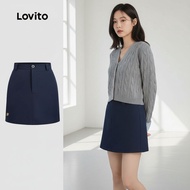 Lovito Skirt Wanita Kasual Sulaman Polos Musim Panas/Musim Bunga L133AD476