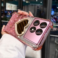 Case For POCO X6 Pro 5G Anti vibration soft shell with mirror makeup stand function mobile phone sof