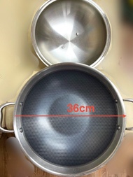 316不鏽鋼36cm大容量蜂巢雙耳炒鍋