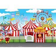 5x3ft Circus Ticket Photography Backdrop Circus Funfair Playground Tents Ticket Booth Carousel Ferri