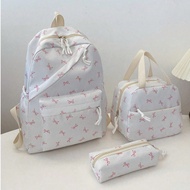 3pcs Nylon Bow Print Backpack Set,Foldable Multi-Po Cket Large CapacityWater-Resistant Zipper Backpa