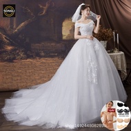 New Wedding Gown Off Shoulder Lace Up Floor length Trailing Wedding Dress For ninang