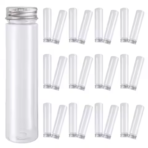 36Pcs Plastic Test Tubes Transparent Flat Bottom Caps Candy Holder Tubes Clear Storage for Bath Salt