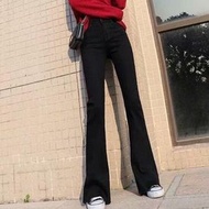全城熱賣 - 高腰毛邊微喇牛仔褲馬蹄褲喇叭褲【黑色】【25-32碼】(下單後請聯絡客服確認發貨尺碼)