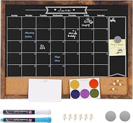 ARCOBIS Chalkboard Calendar with Cork Board, 24x18 Inch Wood Frame Bulletin Board for Wall, Magnetic