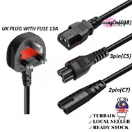 CYC Power Cord Cable 3 Pin 13A Fuse Desktop PC Monitor Printer Power Supply C5 C8 C13 UK Plug 0.75MM