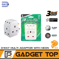 Daiyo DE 291 3 Way Multi Adaptor With Switch &amp; Neon (Packet of 2)