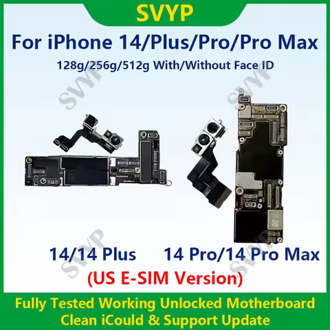100%Working Fully Tested Mainboard For iPhone 14 Pro Max Unlocked Motherboard With Face ID Cleaned i
