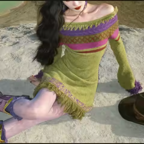 Winter Reverie Reversible Wool Dress Women Bell Sleeve Color Block Fringe Trim Bodycon Knit Slip Dre