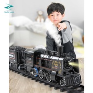 Simulation Steam Train Electric Train Toy Set Alloy Train Spray Track DIY Toy with Sound and Light Railway Set for Kids