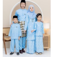 BAJU KURUNG MODEN  SONGKET BUNGA TABUR SEDONDON DEWASA DAN BUDAK [ BABY BLUE ]