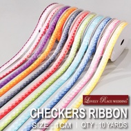 10 YARDS -1 CM FANCY CHECKERS RIBBON / REBEN 1 CM ( HIGH QUALITY )