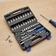 46-Piece 1/4in Drive Chrome Vanadium Socket Set with Ratchet Handle, Extensions & Hex Keys
