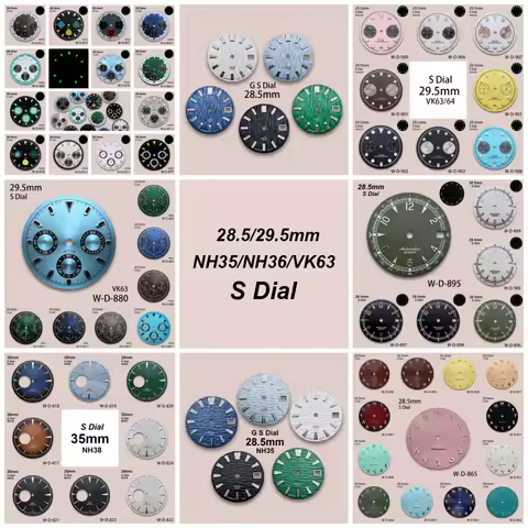 28.5/29.5/35mm Arab/Panda/3D Wave S/G S Watch Dial Fit NH35/36/38/VK63/64 Movement Green Luminous Wa