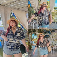 Elephant shirt Bigsize Short Sleeves Pattern Chest Size 40-66 Inches (PT)