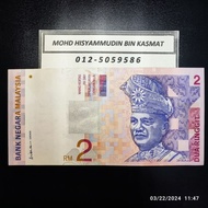 Malaysia 1999 RM2 Gabenor Ali Abul Hassan @ Aisyah Sign Tepi Gred EF Foxing atas Old Notes Duit Lama