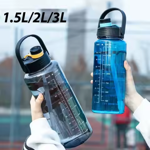 1.5L/2L/3L Sports Water Bottle Leakproof with Time Marker Clear Drink Bottle Large Capacity Lightwei
