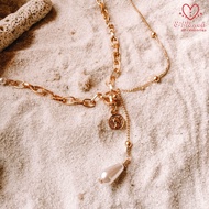 [Favorite] 8Planets slender teardrop beaded gold alloy necklace