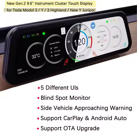 New Gen 2 9.6inches Instrument Display for Tesla Model Y 3 Blind Spot Reminder OTA Upgrade New Model