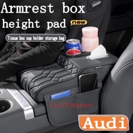 Audi car Armrest box height pad car cup holder tissue box car storage high quality Leather memory fo