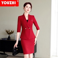 Elegant Mid-Sleeve Office Wear Set - Coat, Pant, Skirt