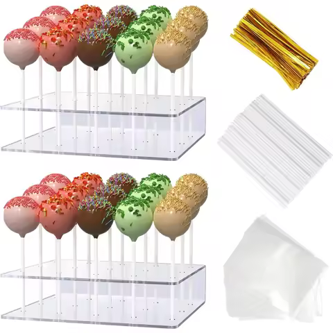 Cake Pop Stand with Sticks Kit, Acrylic Lollipop Holder Stand, Clear Cake Pop Display Holder, 15-Hol