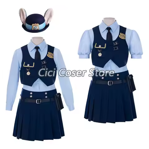 Movie Zoo Officer Judy Hopps Cosplay Costume Blue Shirt Skirt Police Suit and Hat For Women Girl Hal