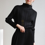 ๑✻ Aiden001 -One Size Autumn And Spring Ins Style Pleated High-Neck Long-Sleeved Slimming Plus-Size