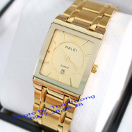 Đồng hồ nam HALEI H564 mặt chữ nhật lịch ngày sang trọng dây thép không gỉ cao cấp