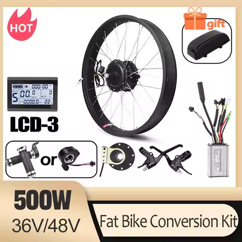 Fat Bike Electric Motor Wheel Kit 48V 500W Brushless 20in 26in Rear Wheel Drive Snow Bike Conversion