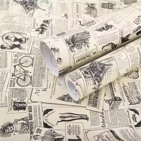 5M Retro Newspaper Pvc Wallpaper Tv Background 3D Wall Stickers Renovation Self-Adhesive Wallpapers 
