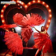 RAREM Handheld Fur Fan, Big Red Ostrich Runway  Props Folding Fan, 30*52cm 35*60cm 12 Bones Carnival