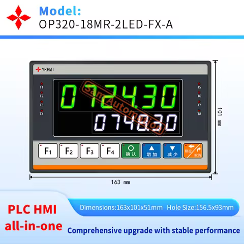 YKHMI Op320 16MR PLC LED All-In-One, Compatible With FX1S, 8 Input 8 Output, 2 Pulse 100K For Servo 