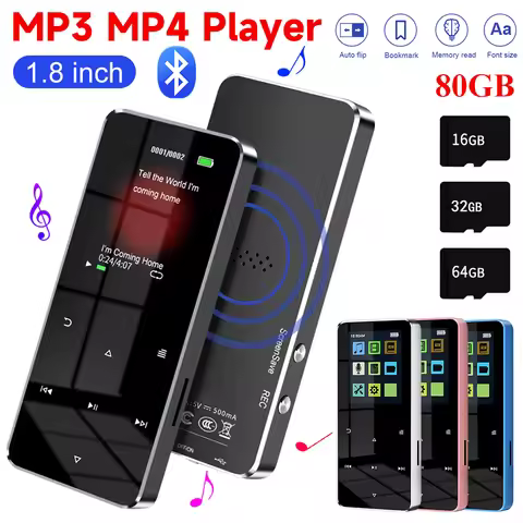 1.8 inch TFT MP4 Player Touch FM Radio Video E-book Player English MP3 Player with Bluetooth 5.0 Spo