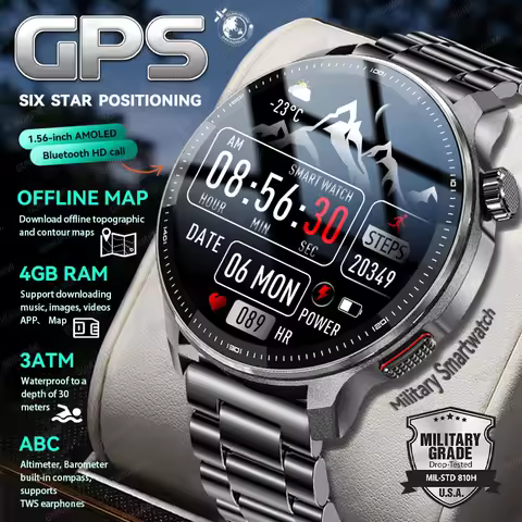 New Outdoor GPS Offline Map Military Sports SmartWatch 4GB MP3/MP4 Download Compass Altimeter Fitnes