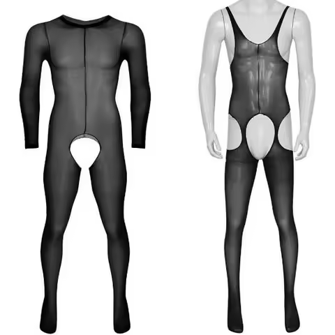 Mens Sissy See-through Crotchless Full Body Pantyhose Stockings Bodystocking Gay Male Underwear Hot