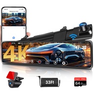 【WiFi 12" 4K 】 Rear View Mirror Camera Mirror Dash Cam Included 64G Card Super Night Vision Loop Rec
