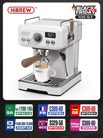 HiBREW H10plus Semi Automatic Espresso Coffee Machine DIY Function 20Bar Pressure Temperature Adjust