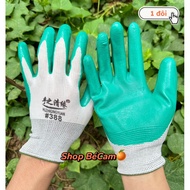 Green painted work gloves, thick work gloves,
