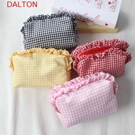 DALTON Ruffle Edge Makeup Bag, Quilted Design Gingham Plaid Plaid Pattern Cosmetic Bag, Cute Large C