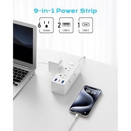European Travel Plug Adapter, Olcorife Power Strip with EU UK US Plug Adapter, 6 Outlets 3 USB Ports